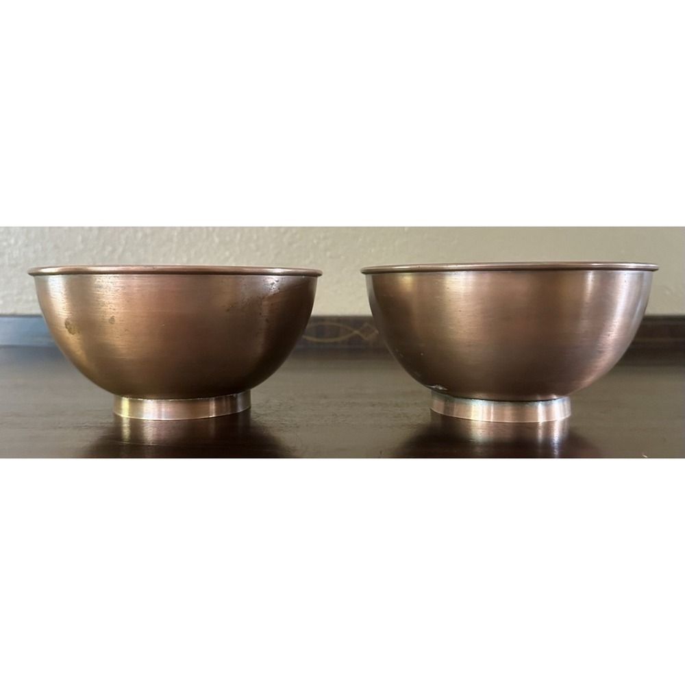 Two Medium 6 inch X 3 inch Pure Solid Copper Mixing Bowls Flat Bottom - Picture 2 of 5